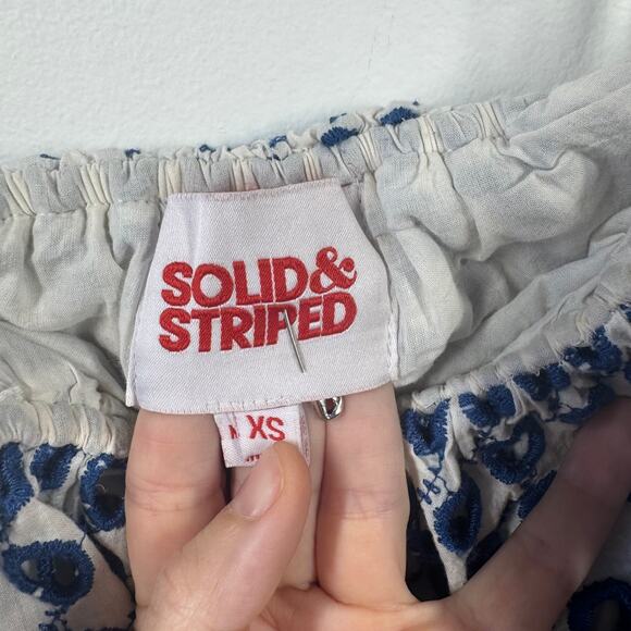 Solid & Striped Dress Women XS Blue White Eyelet Mini Ruffle Embroidery Preppy - Picture 5 of 9